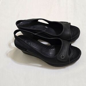 CROCS Black Wedge Slingback Sandals